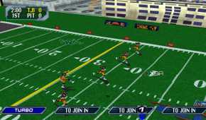 A gameplay screenshot on the field in NFL Blitz 2000.