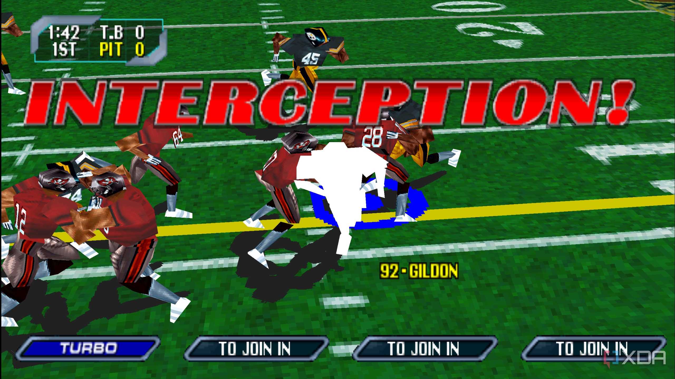 An interception on the field in NFL Blitz 2000.
