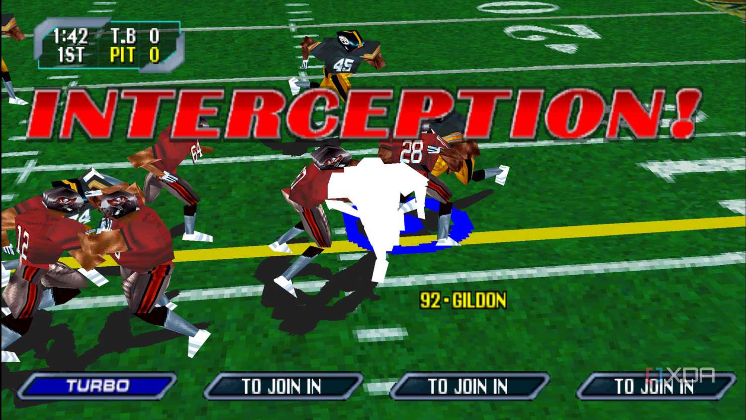 An interception on the field in NFL Blitz 2000.