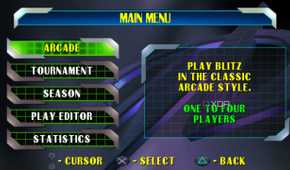 The main menu in NFL Blitz 2000.