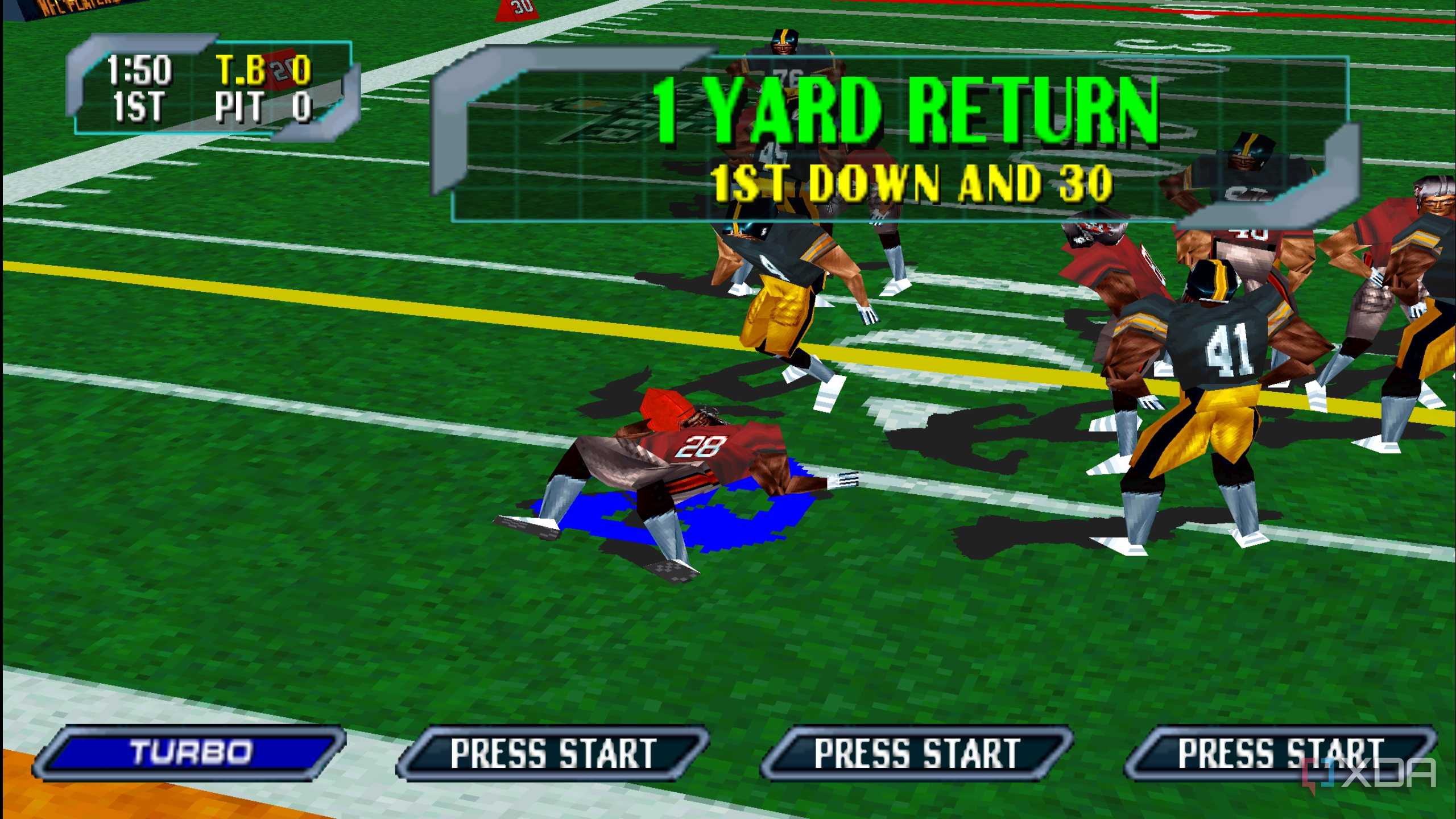 A one-yard return in NFL Blitz 2000.