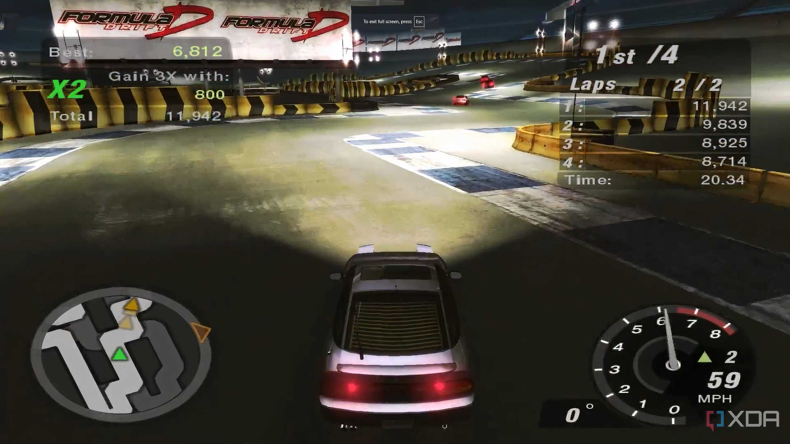A screenshot from the game Need for Speed: Underground 2, showing a Nissan 240SX racing in the game at night.