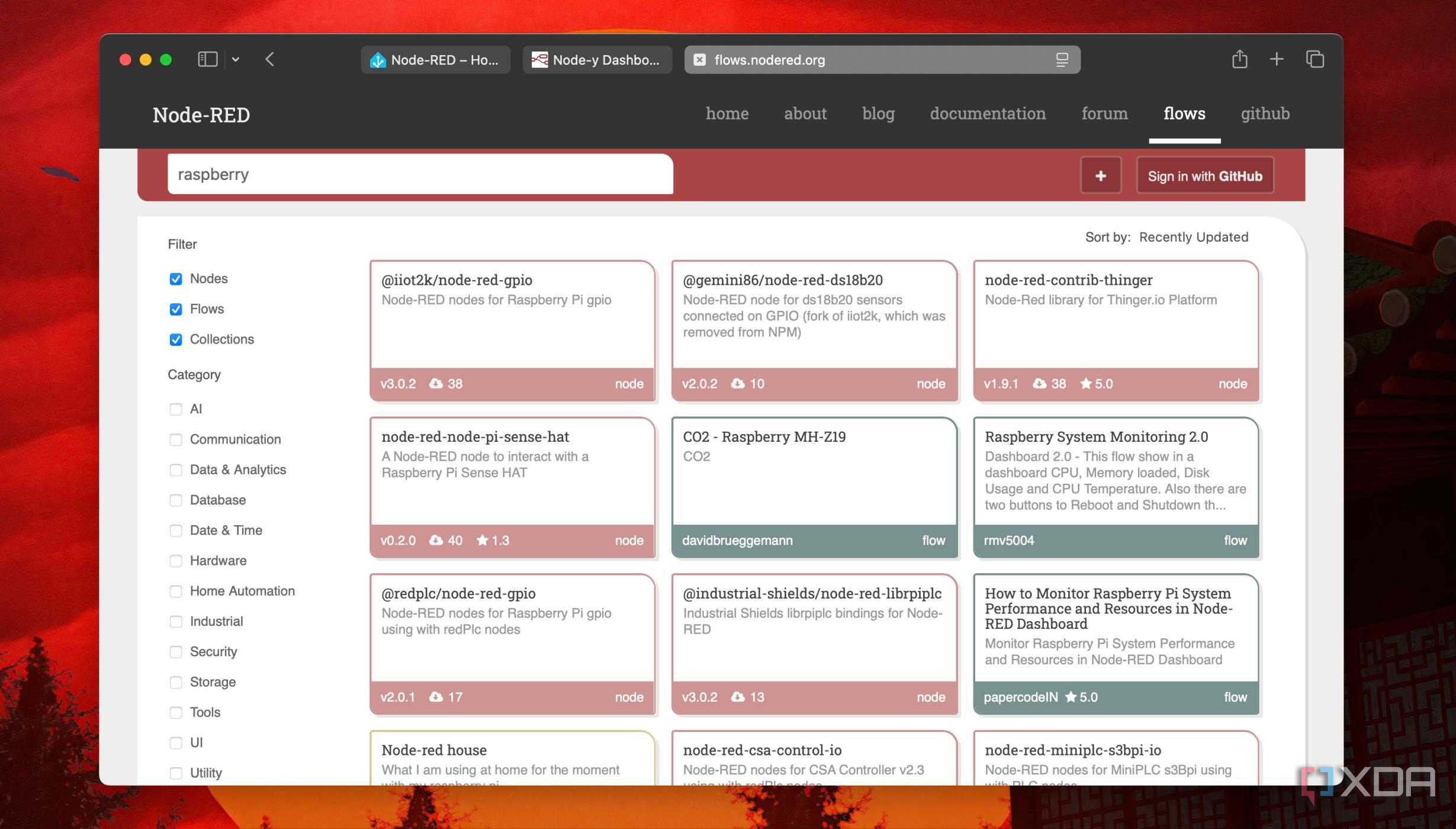 Node RED nodes flows collections library
