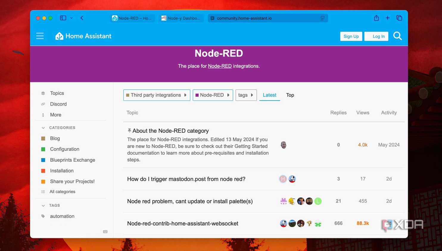 A screenshot of Node-RED section in Home Assistant community