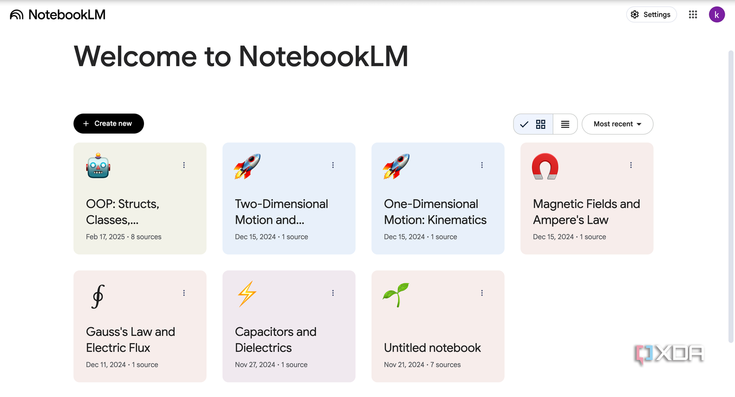 Welcome to NotebookLM homepage screen