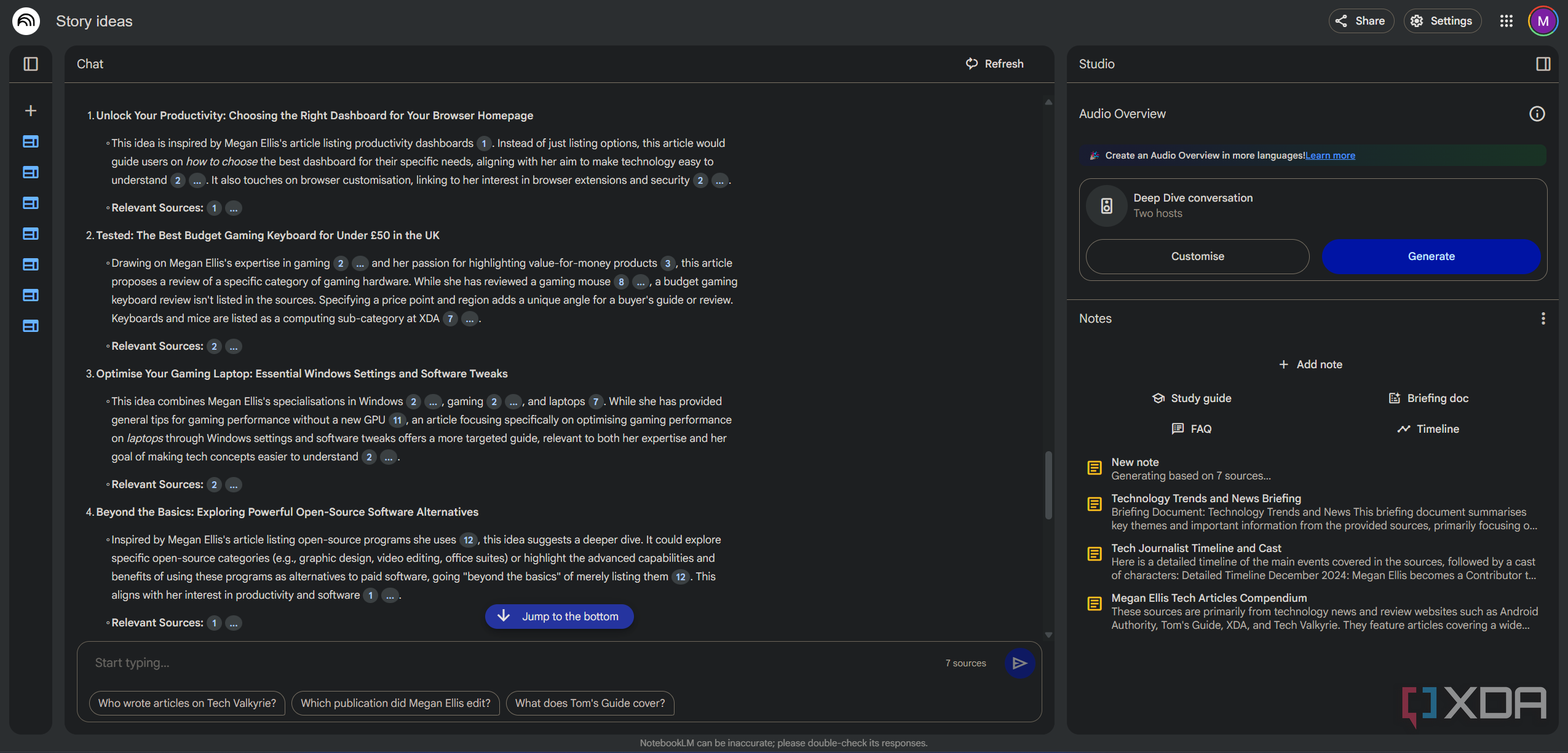 notebooklm with various notes generated in studio