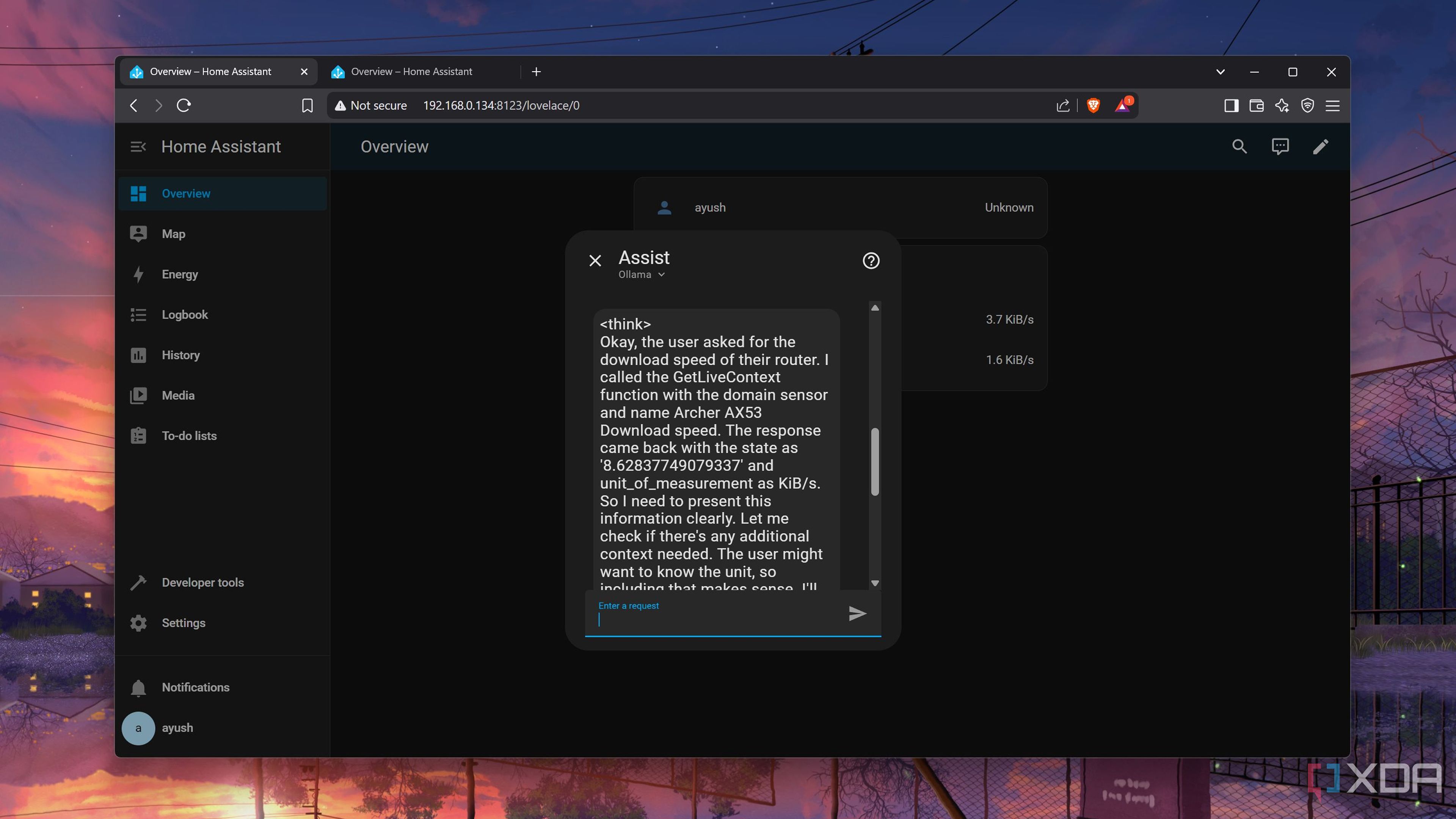 Asking the Ollama-powered Home Assistant a question