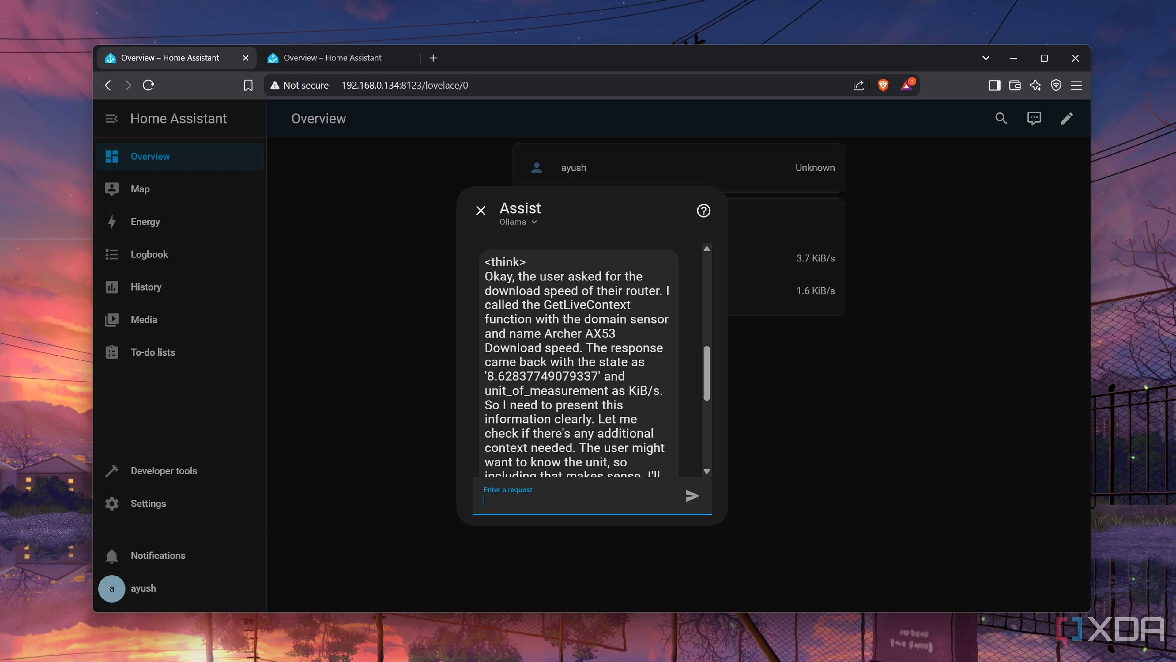 Asking the Ollama-powered Home Assistant a question