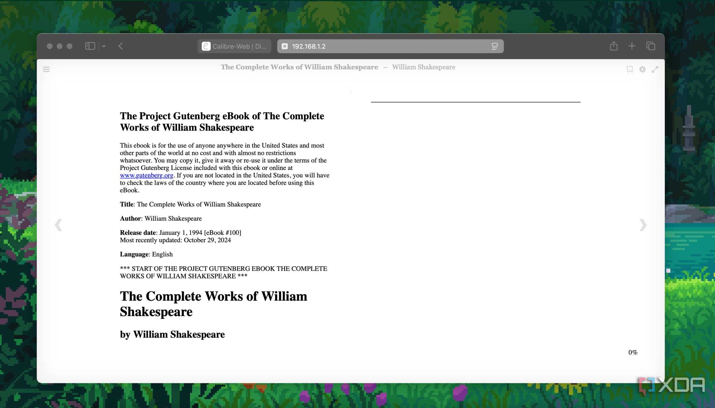 online reader view of Calibre-web