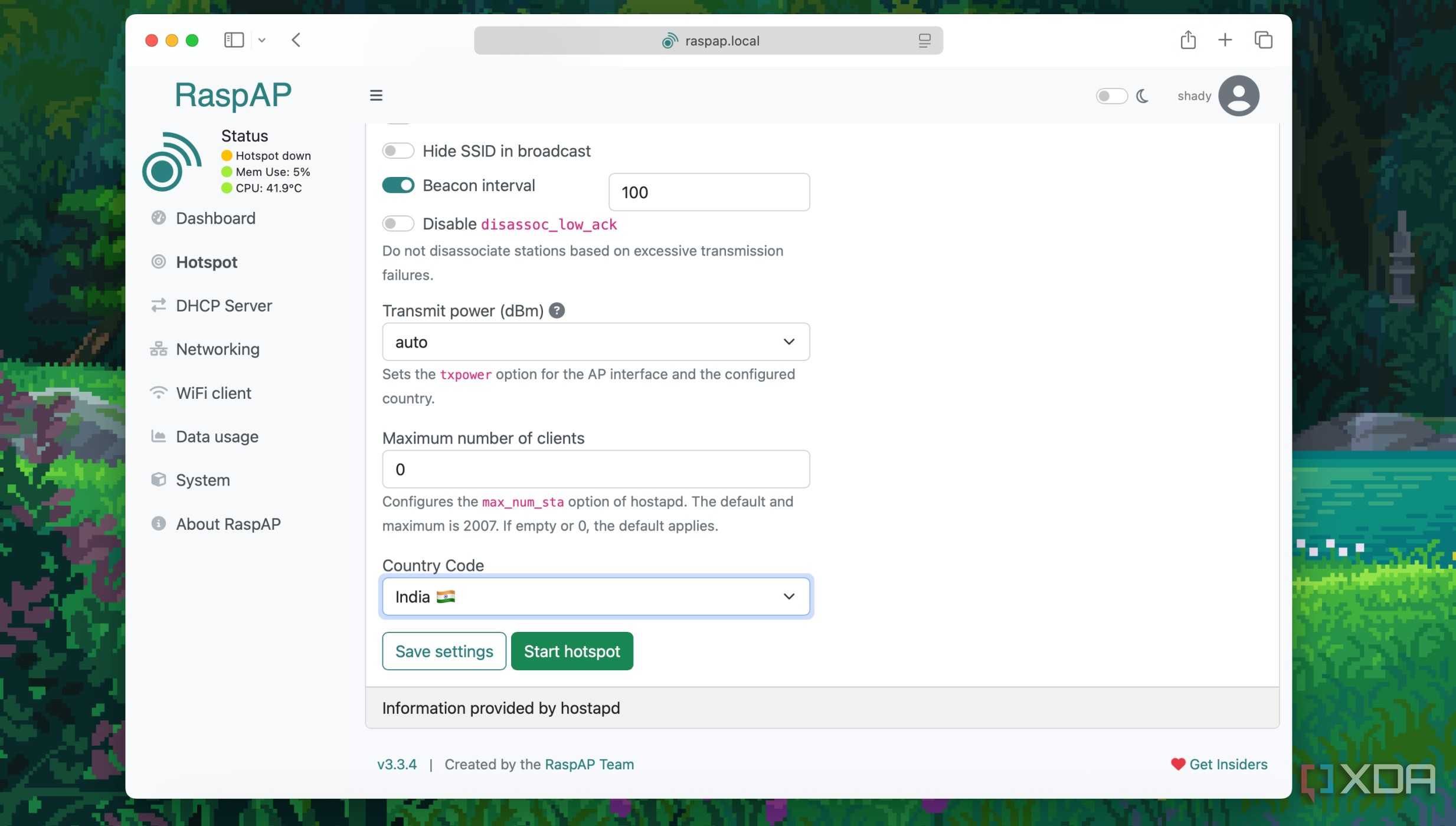 Picking the wireless LAN country code in RaspAP