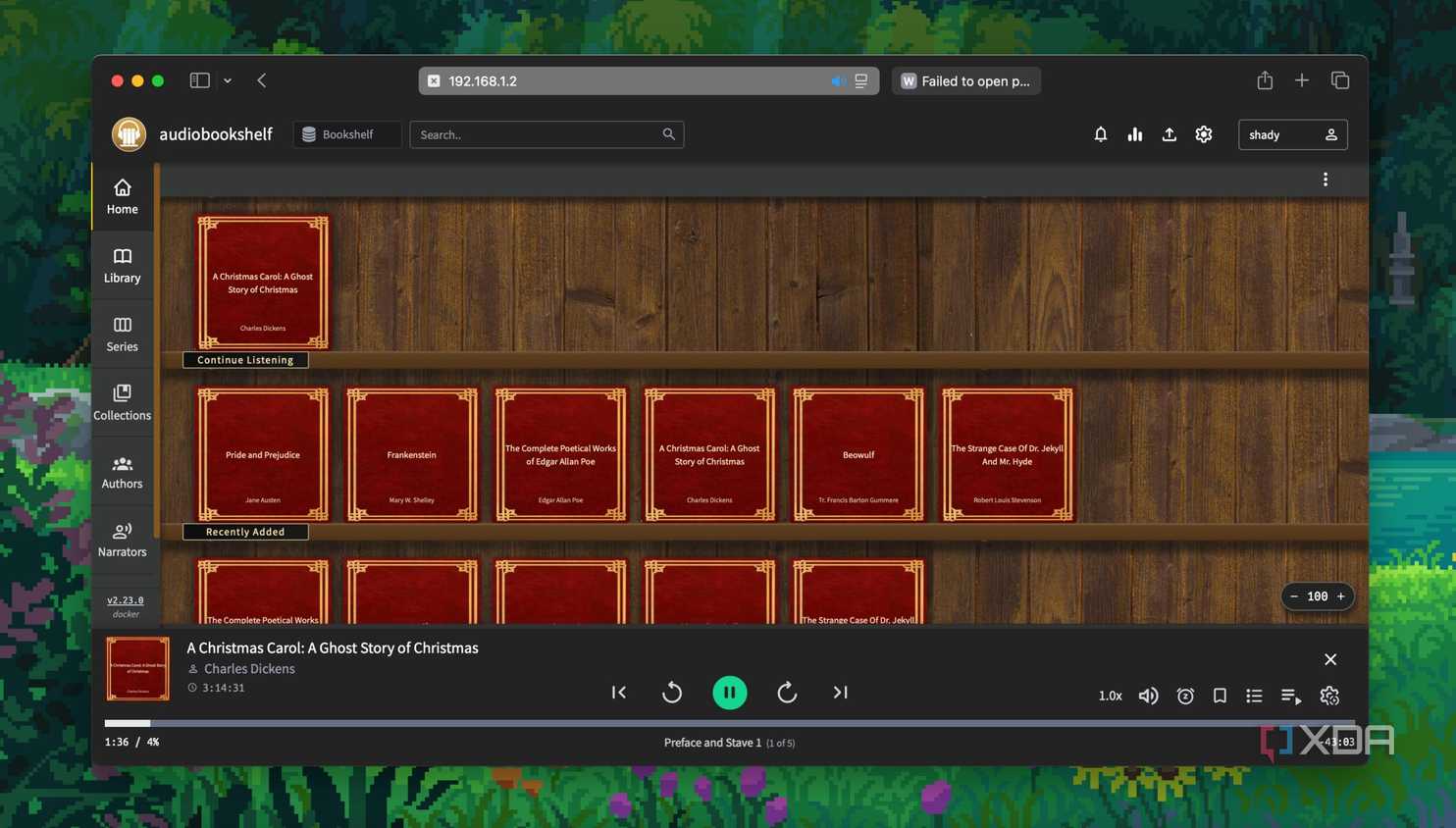 Podcast playback in Audiobookshelf