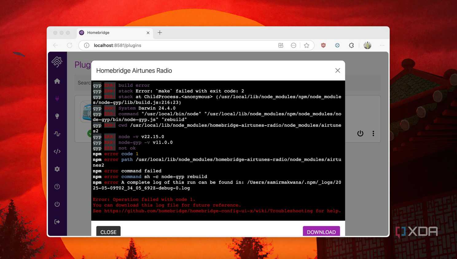 Plugin installation error in Homebridge