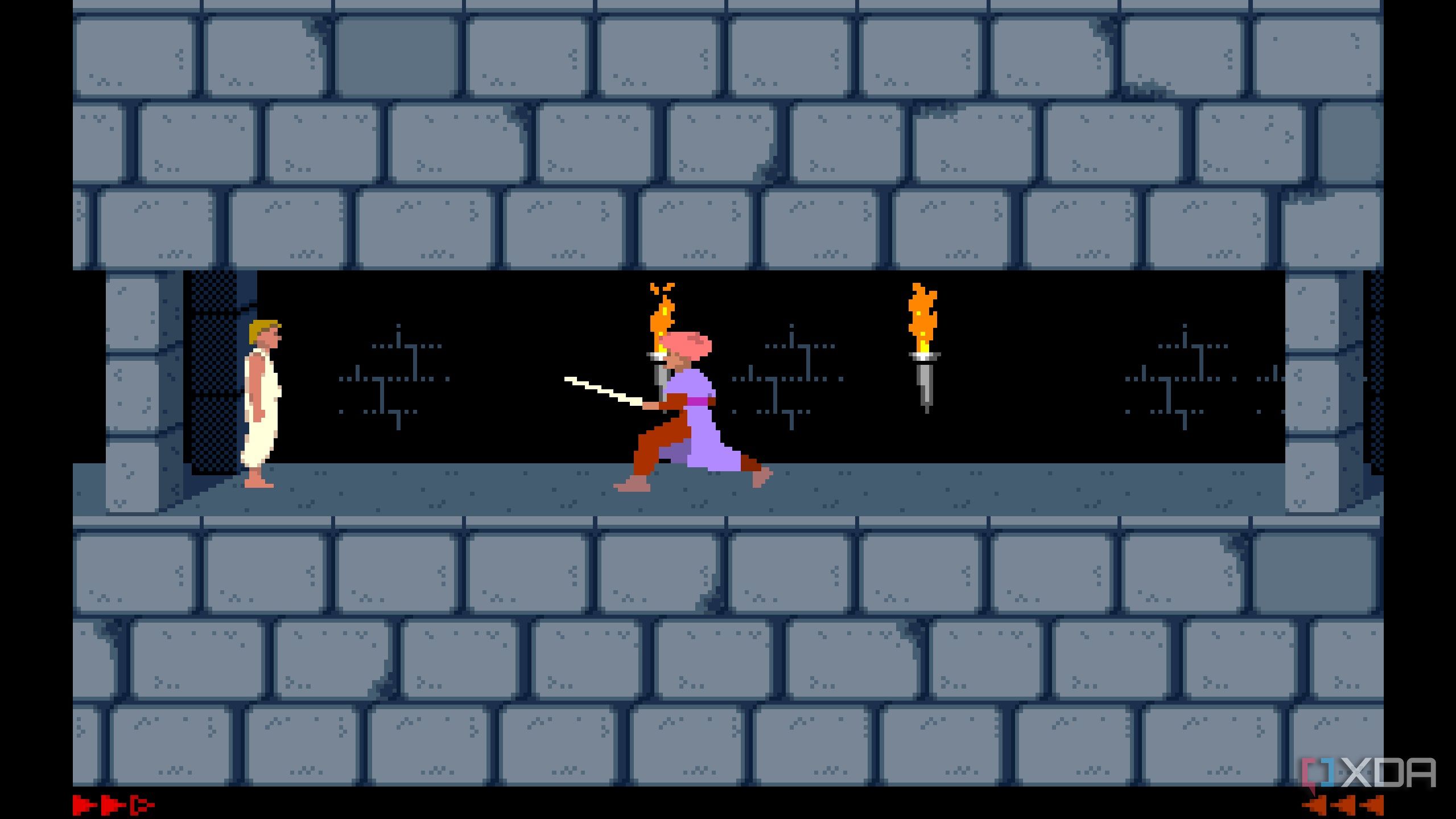 A screenshot from the 1989 DOS game, Prince of Persia.