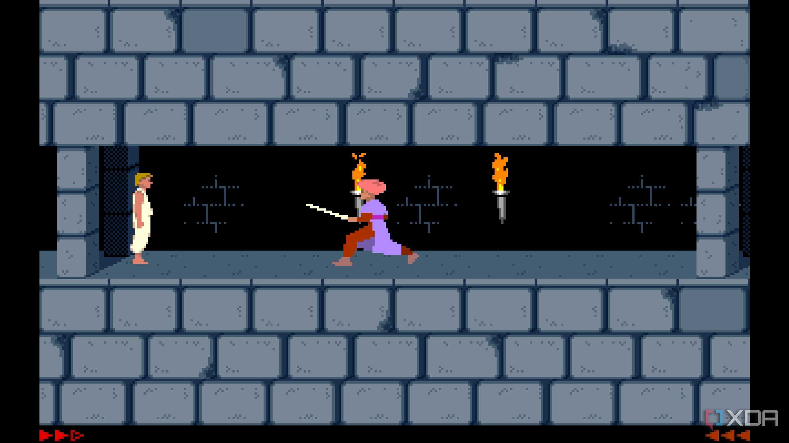 A screenshot from the 1989 DOS game, Prince of Persia.