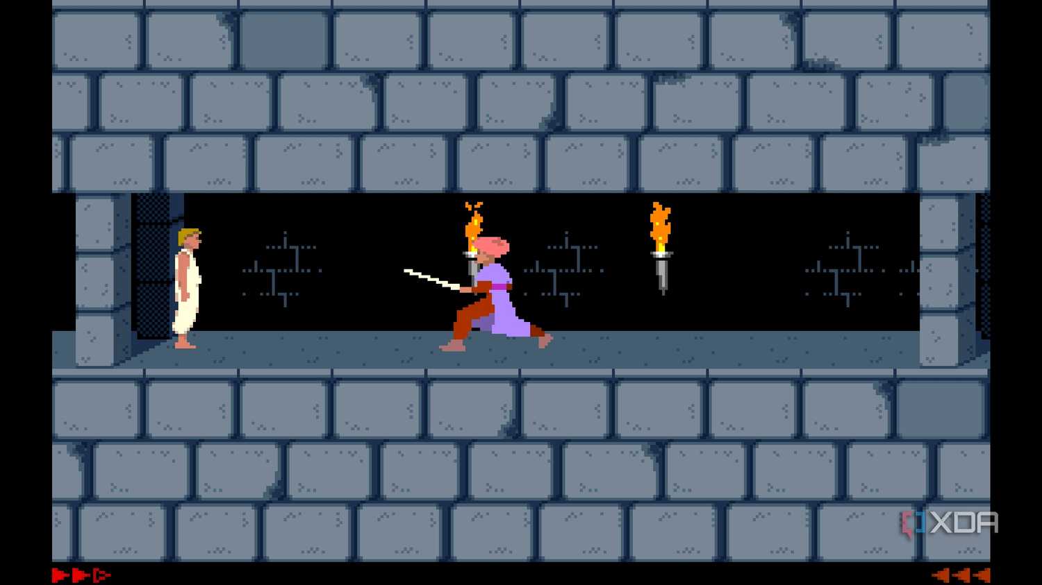 A screenshot from the 1989 DOS game, Prince of Persia.