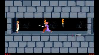 A screenshot from the 1989 DOS game, Prince of Persia.