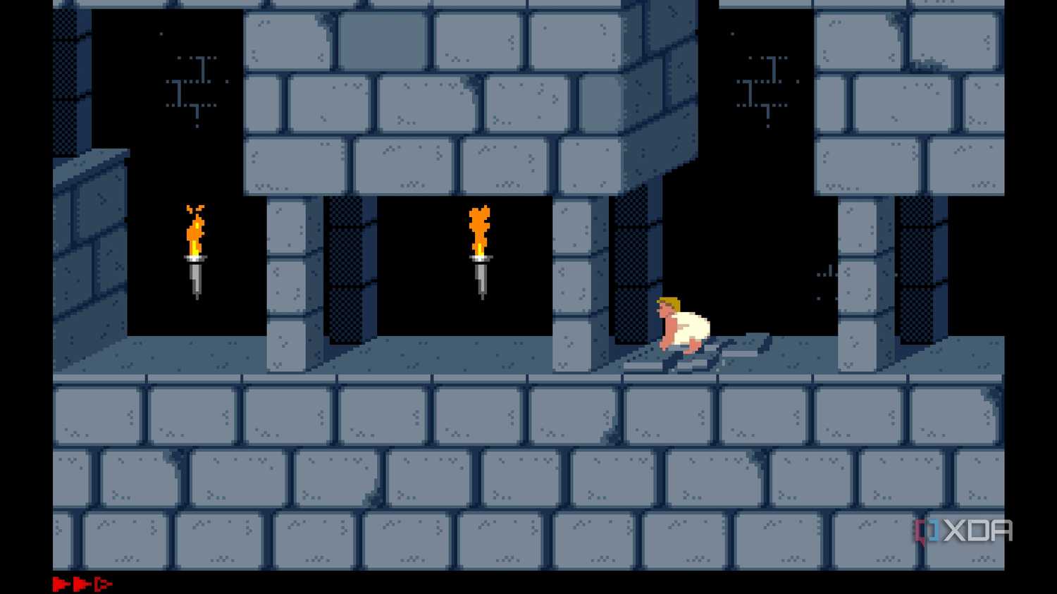 A screenshot from the 1989 DOS game, Prince of Persia.