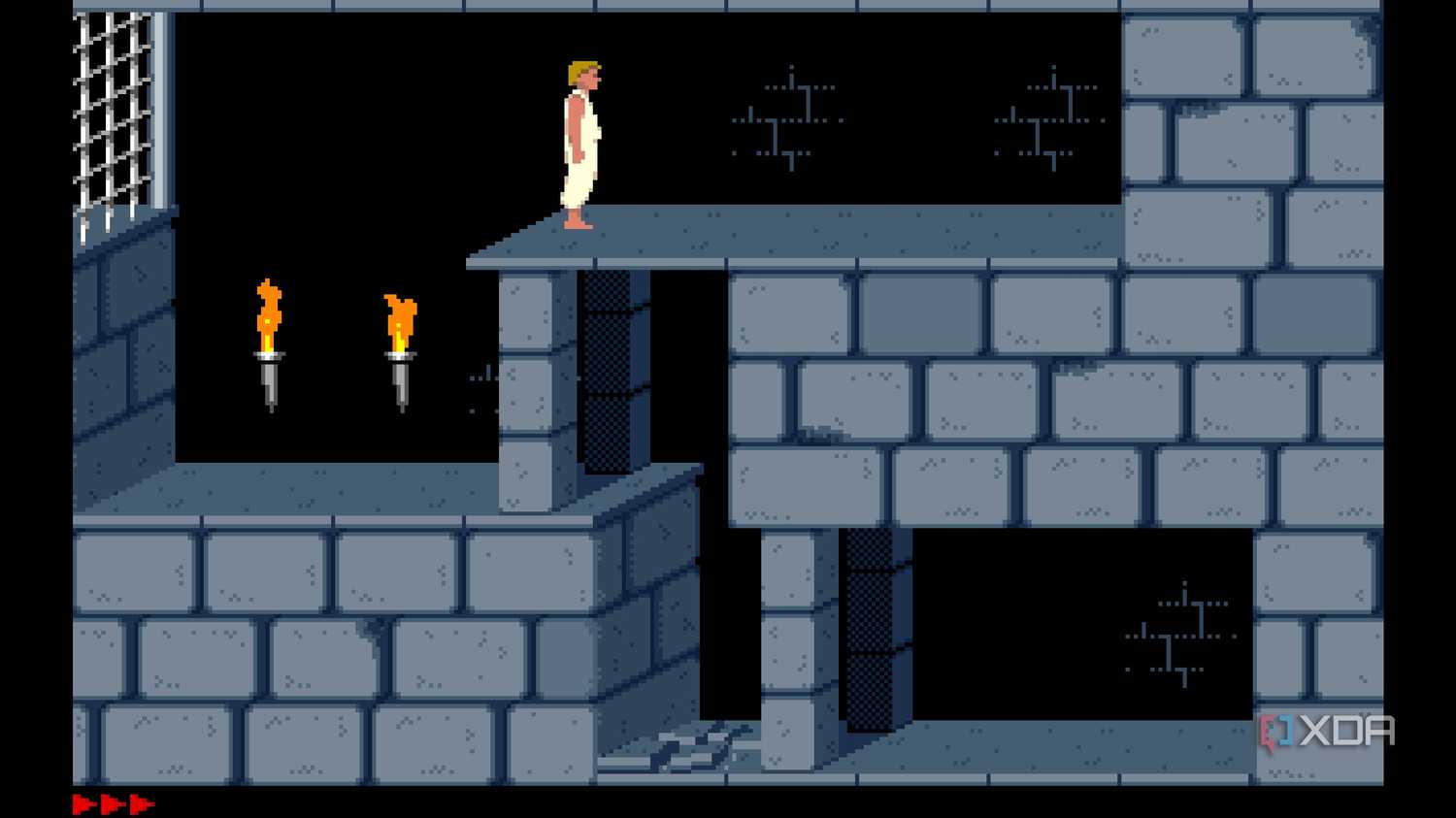 A screenshot from the 1989 DOS game, Prince of Persia.