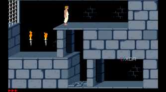 A screenshot from the 1989 DOS game, Prince of Persia.
