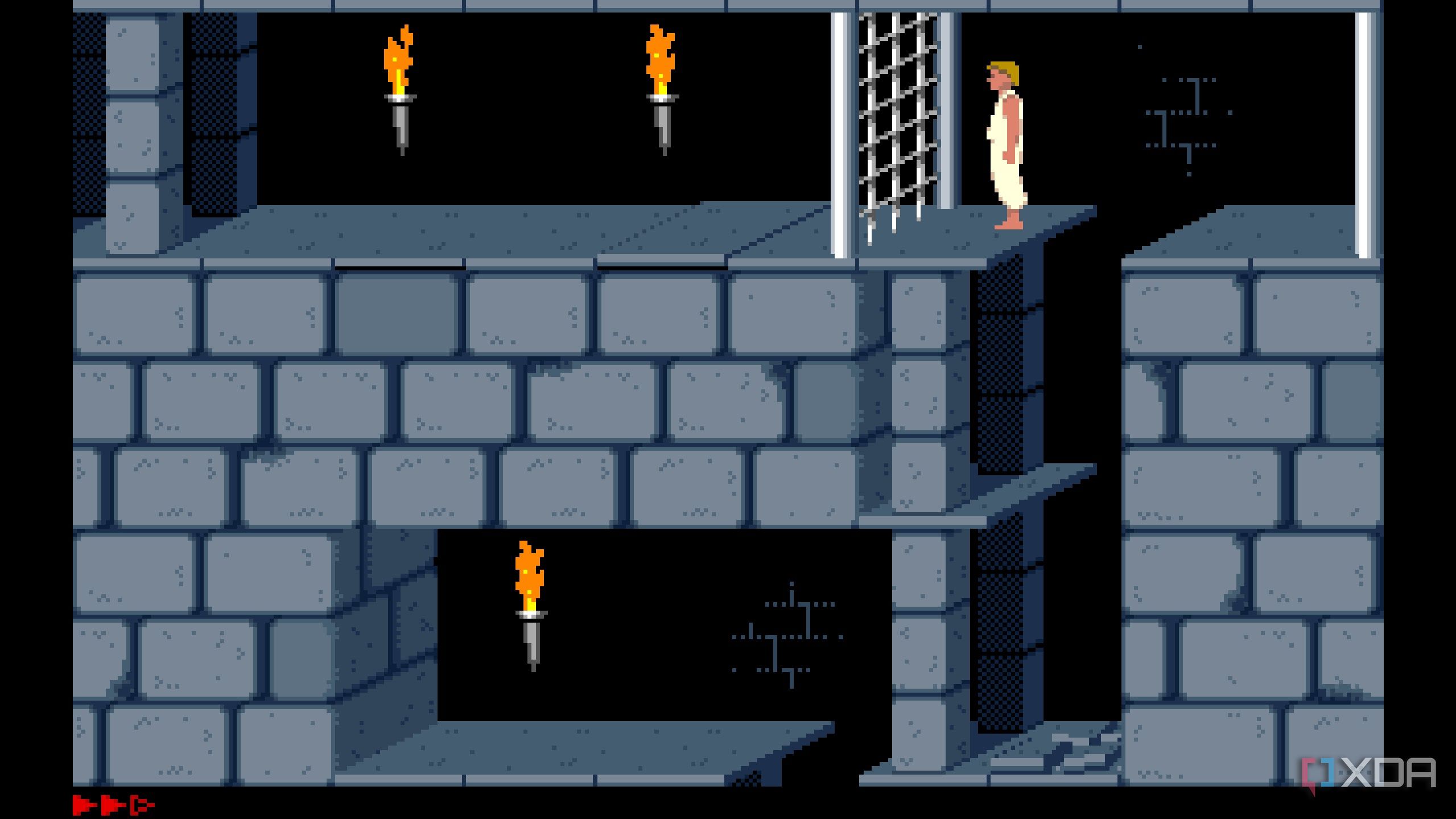 A screenshot from the 1989 DOS game, Prince of Persia.