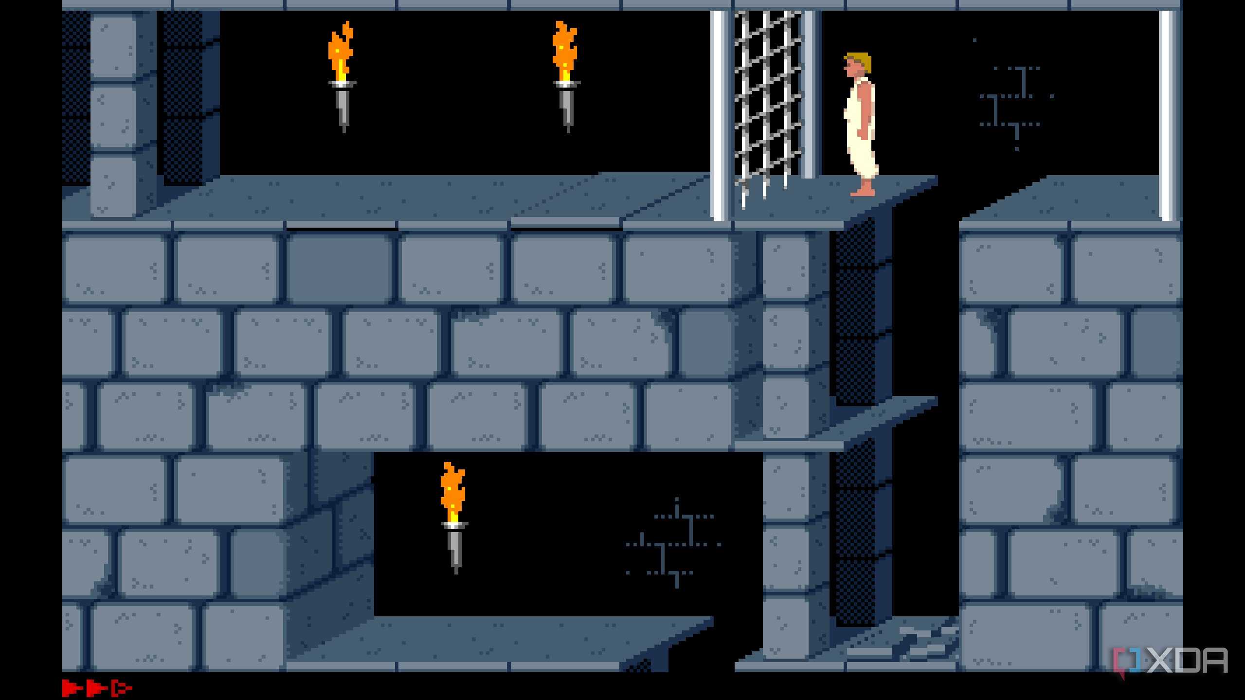 A screenshot from the 1989 DOS game, Prince of Persia.