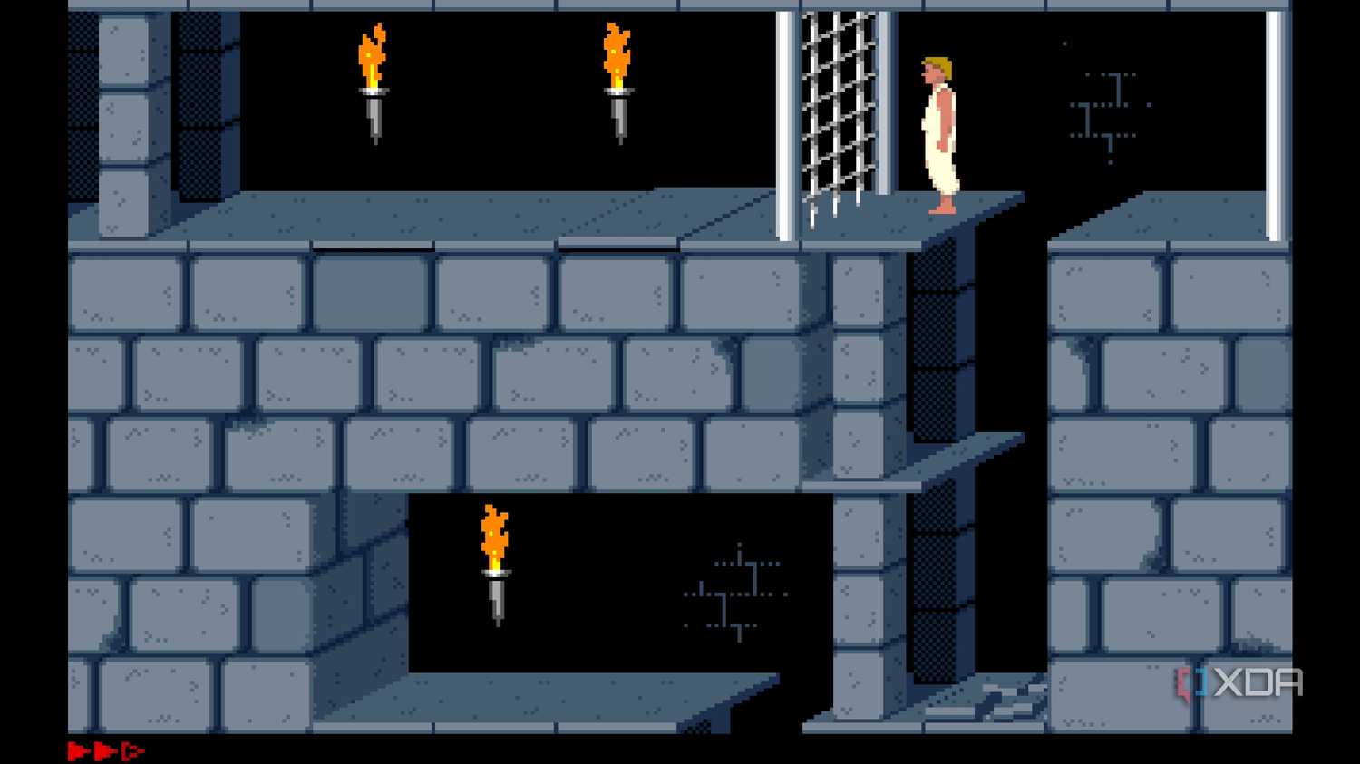 A screenshot from the 1989 DOS game, Prince of Persia.