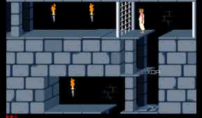 A screenshot from the 1989 DOS game, Prince of Persia.