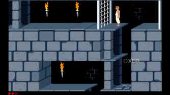 A screenshot from the 1989 DOS game, Prince of Persia.