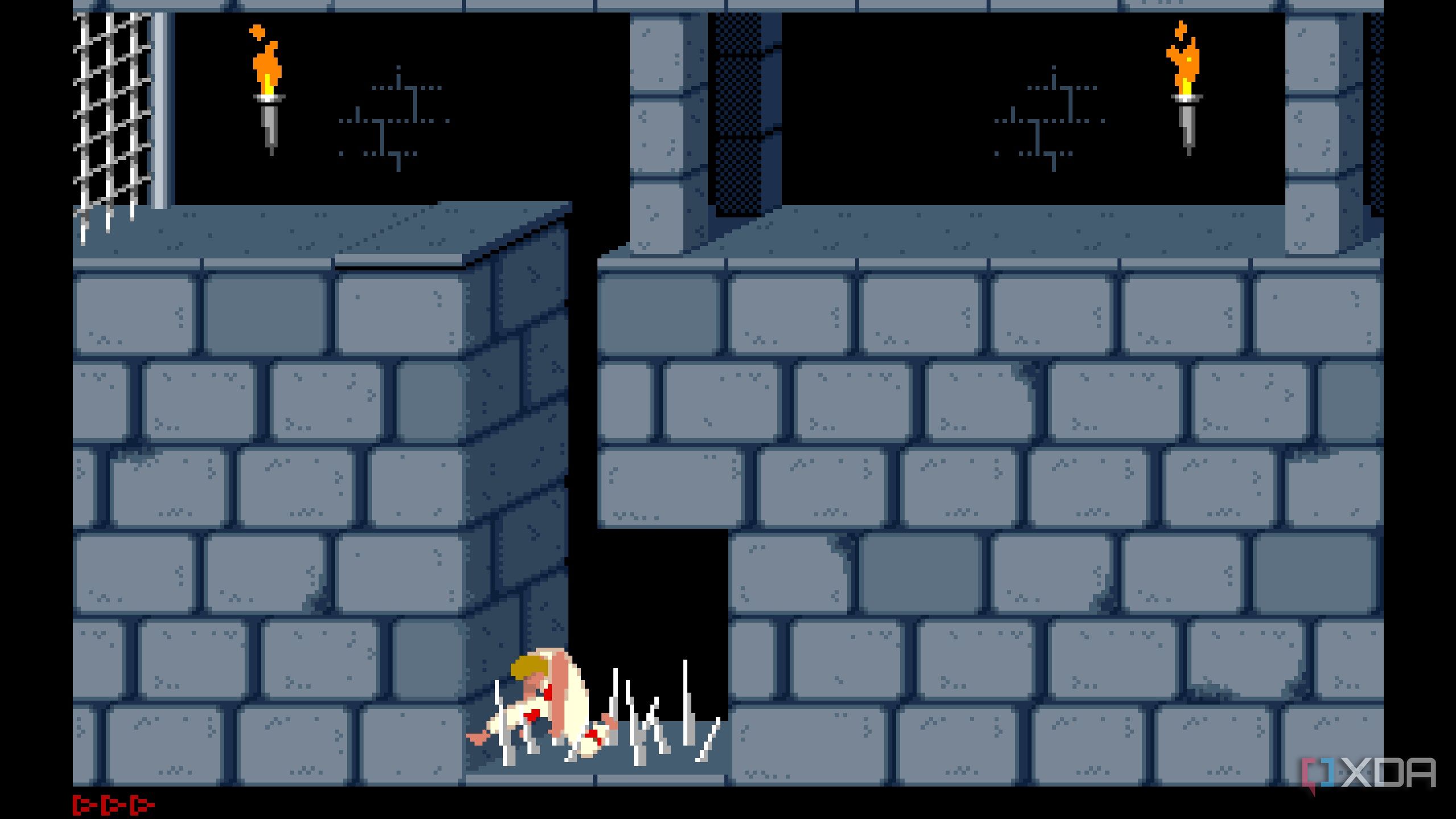 A screenshot from the 1989 DOS game, Prince of Persia.