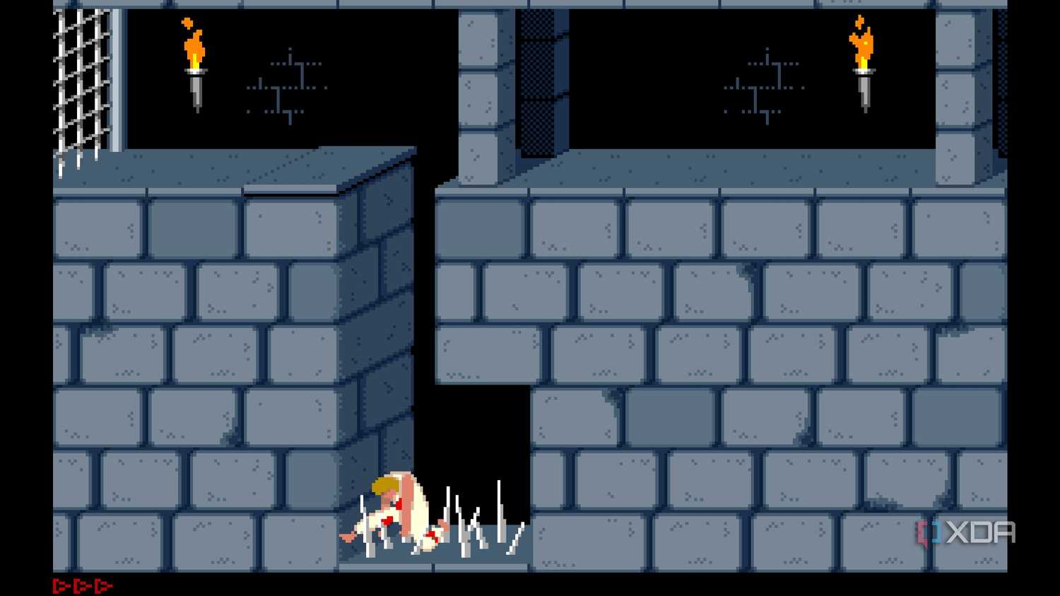 A screenshot from the 1989 DOS game, Prince of Persia.