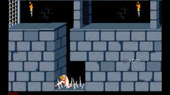 A screenshot from the 1989 DOS game, Prince of Persia.