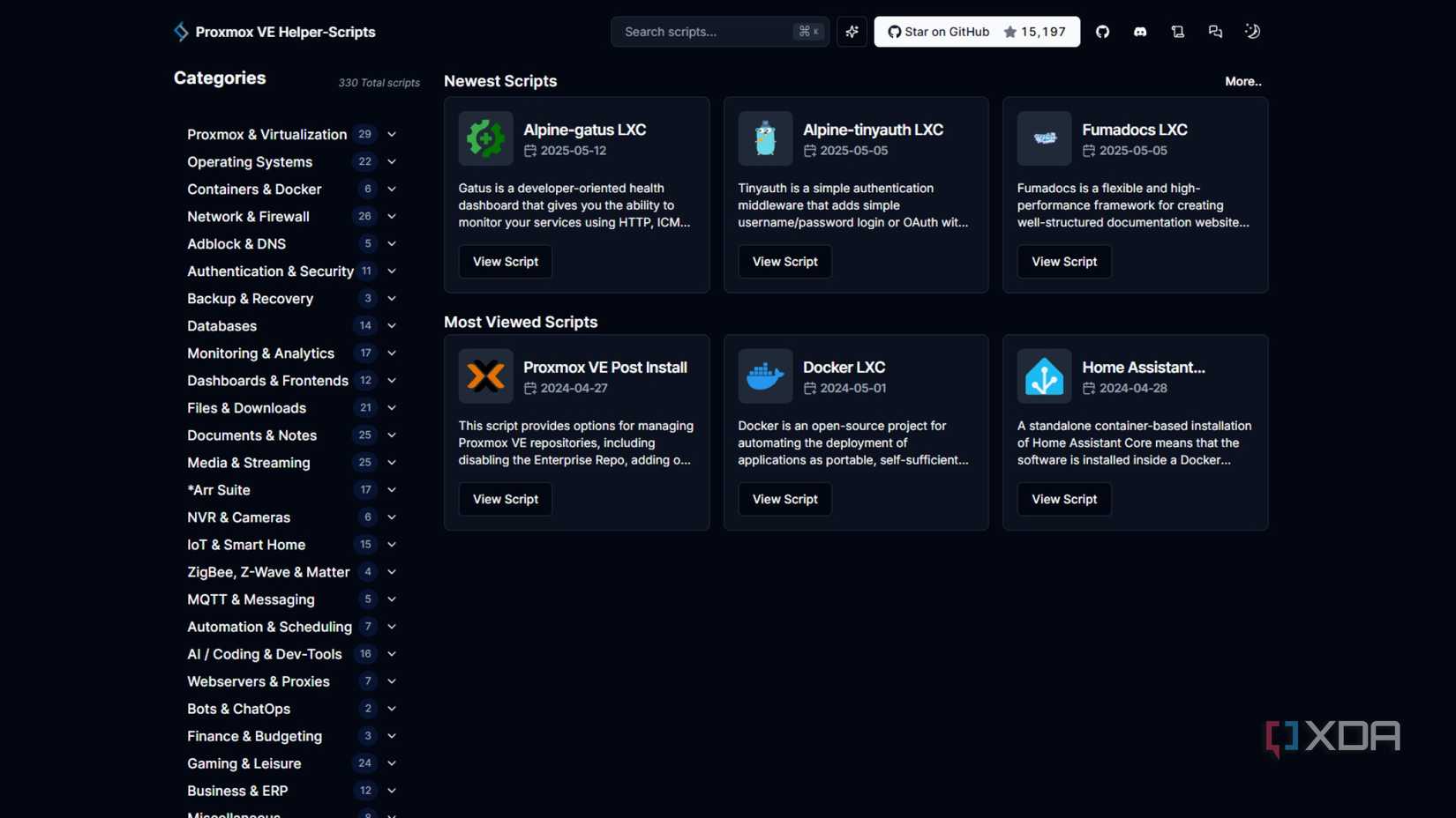 screenshot of proxmox ve helper-scripts website