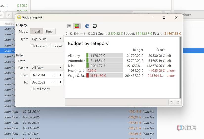 HomeBank budgets