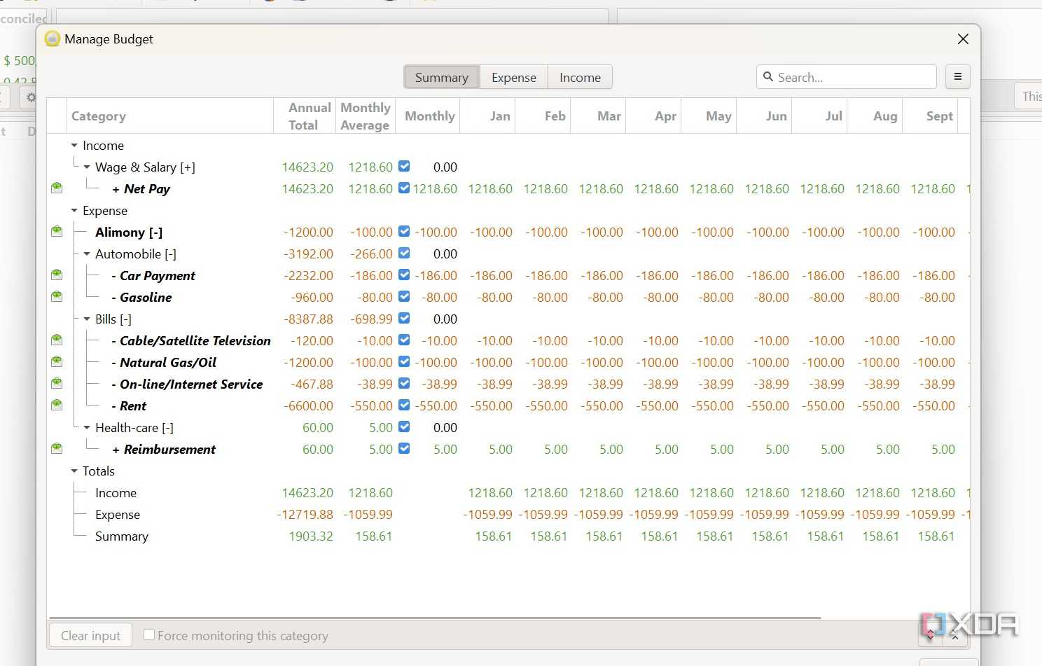 HomeBank budgets