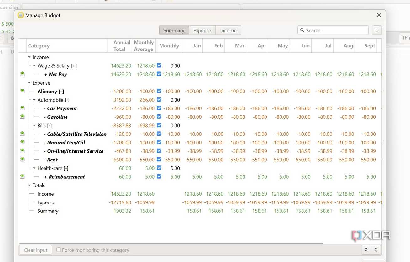 HomeBank budgets