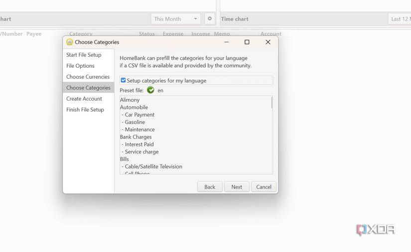 HomeBank choose categories