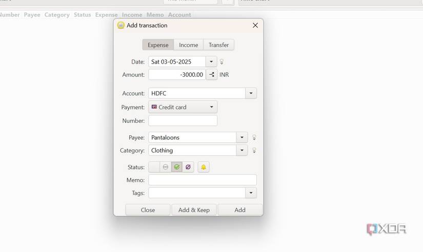 HomeBank create new entries