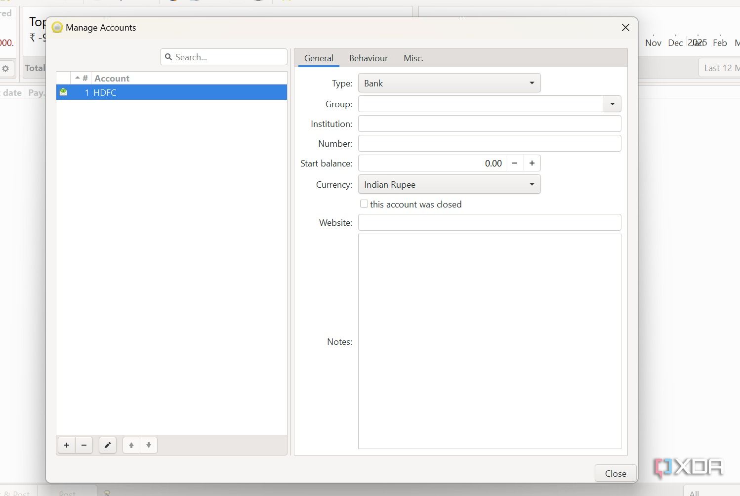 HomeBank create a new account