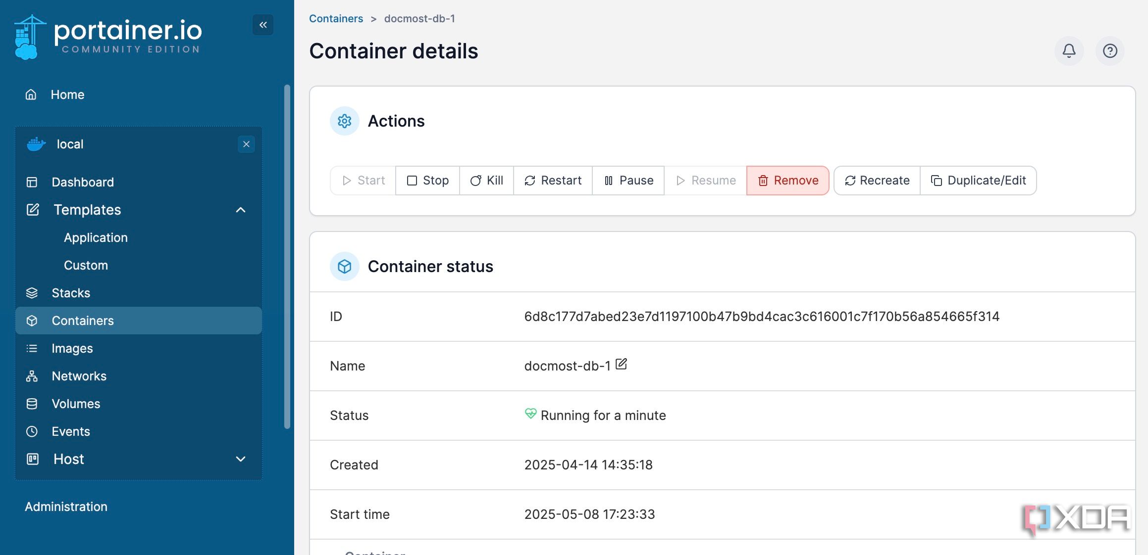 Portainer container details