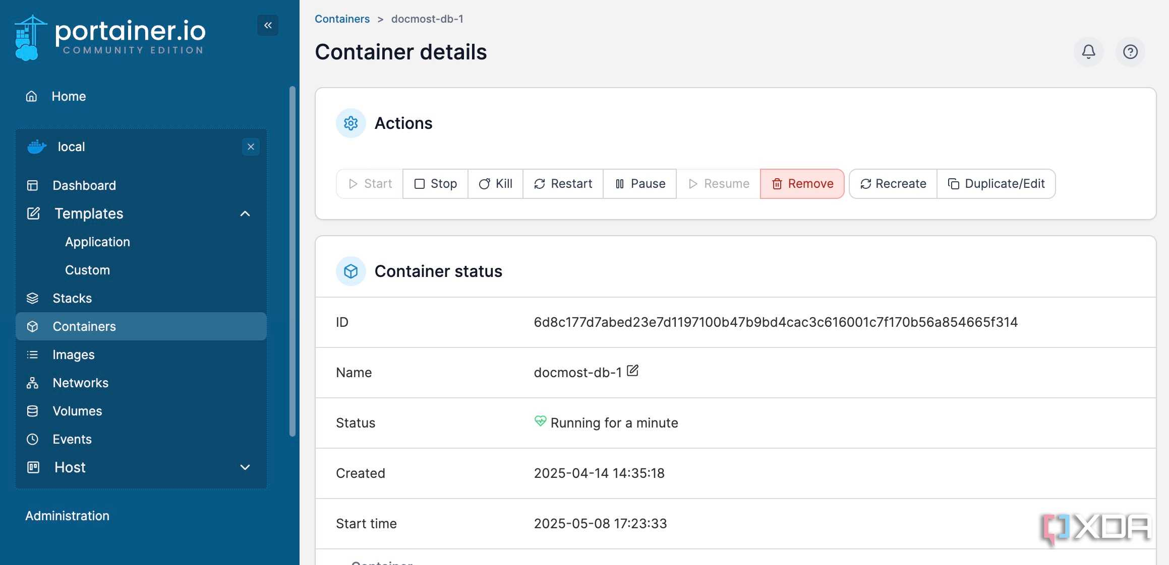 Portainer container details
