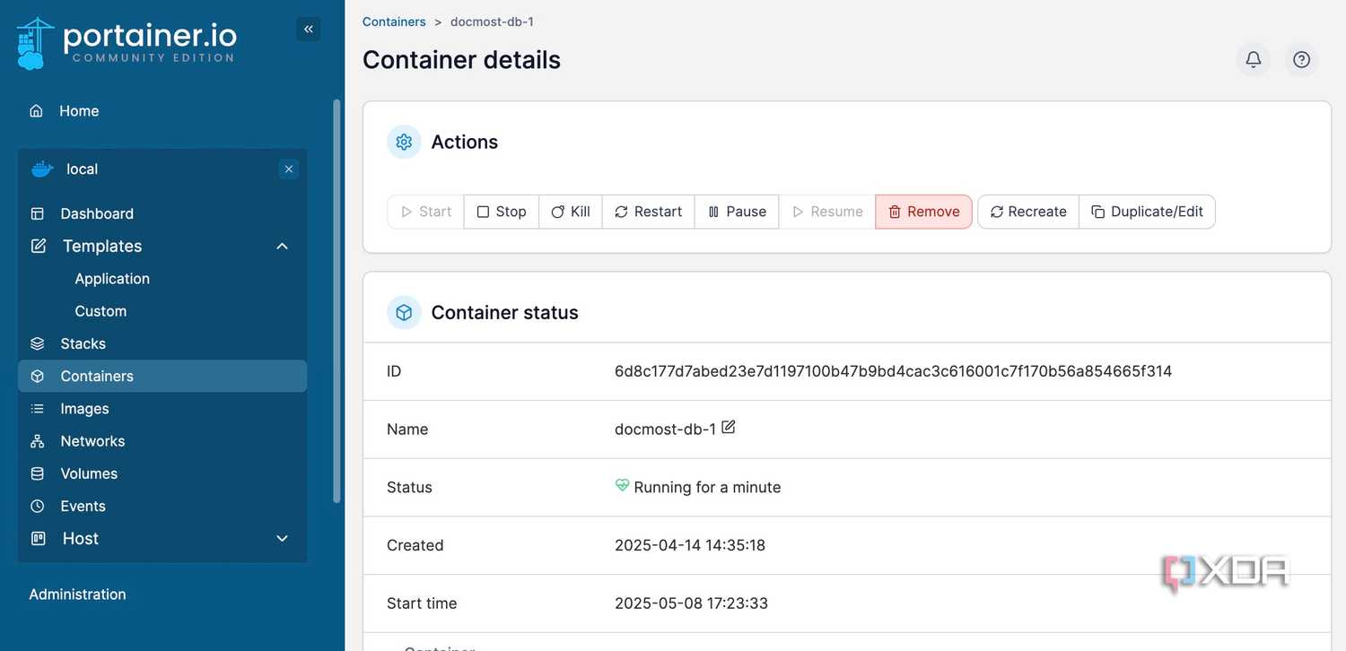 Portainer container details