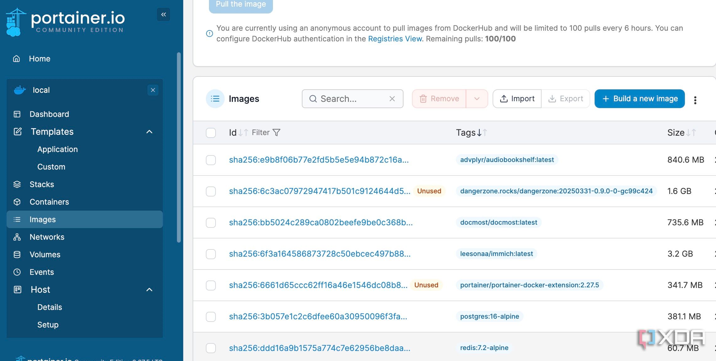 Portainer image management