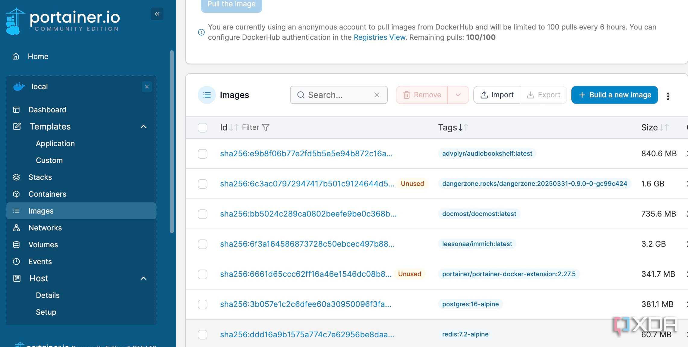 Portainer image management