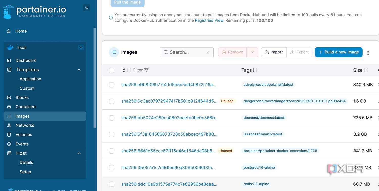 Portainer image management