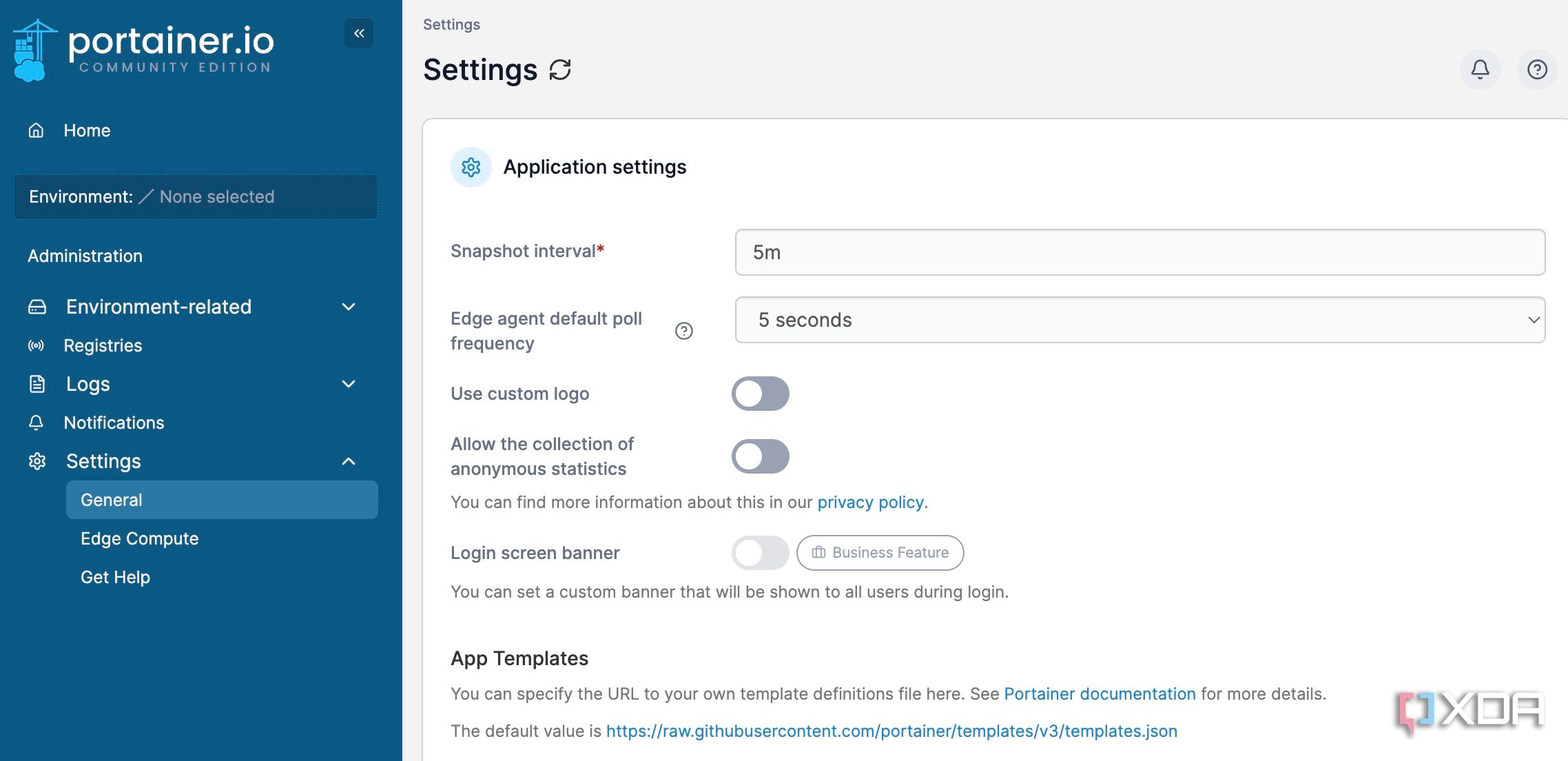 Portainer settings