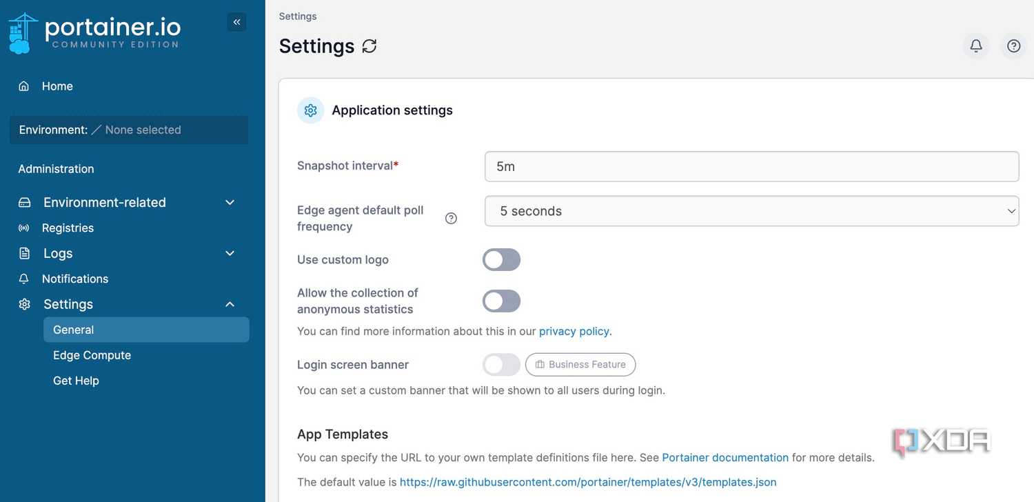 Portainer settings