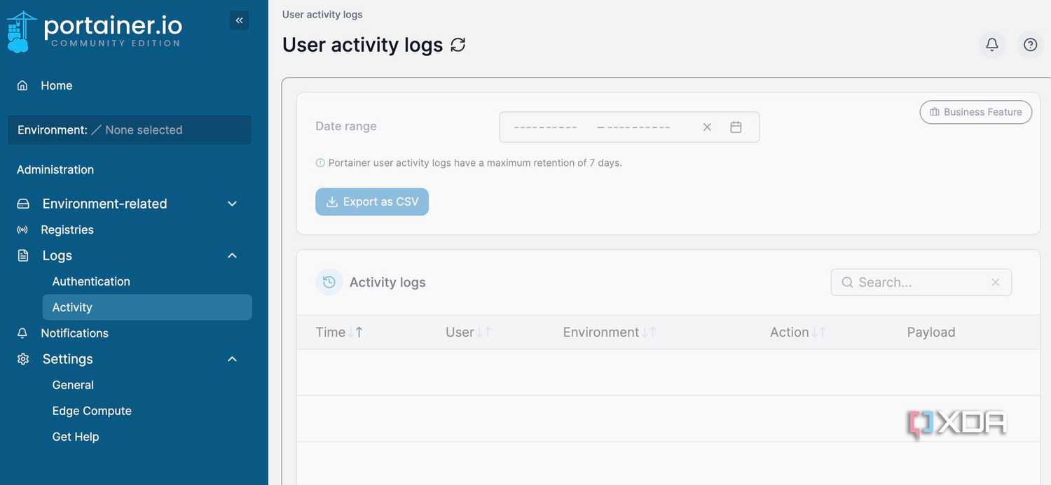 Portainer activity log