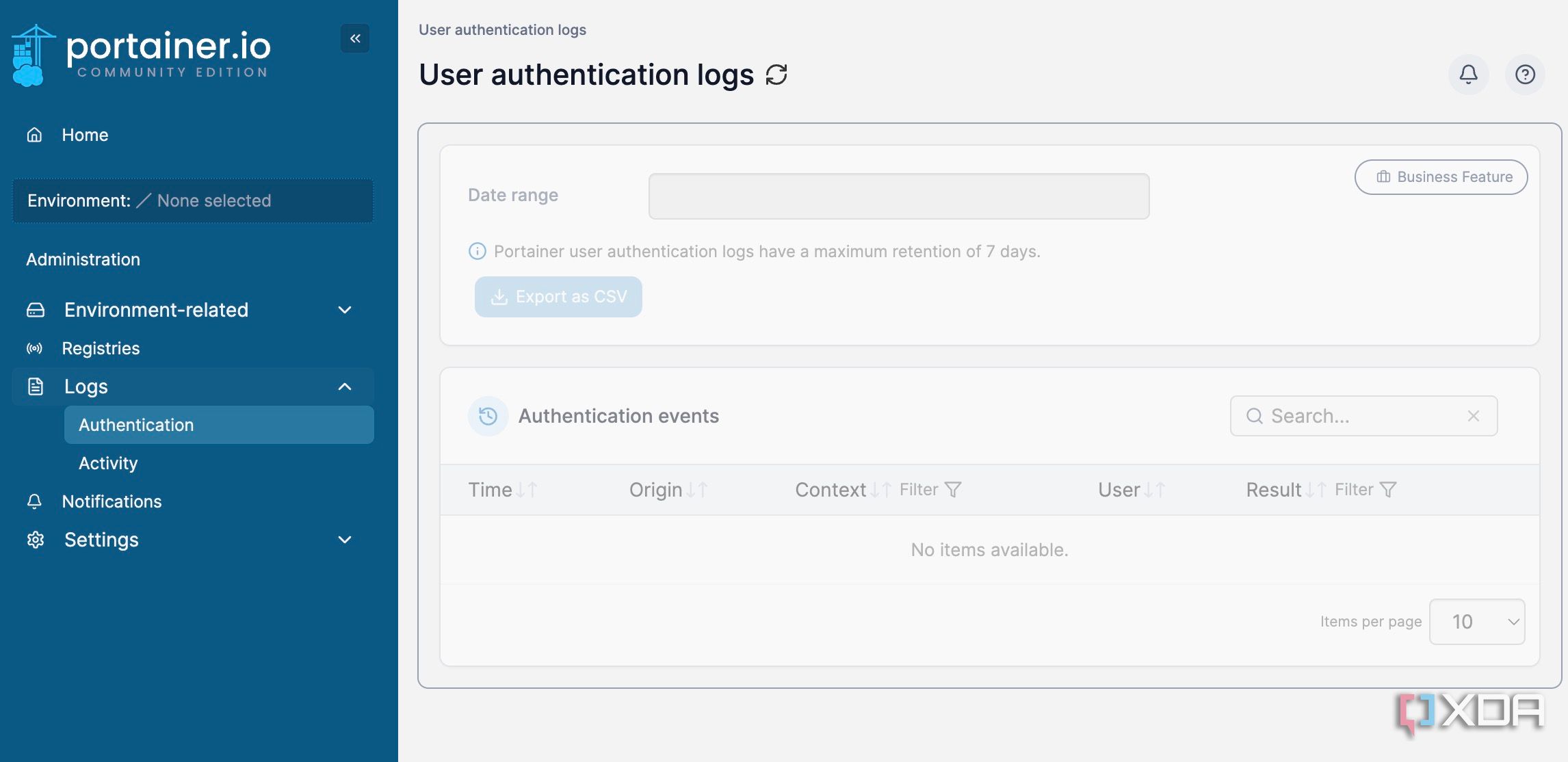 Portainer authentication log
