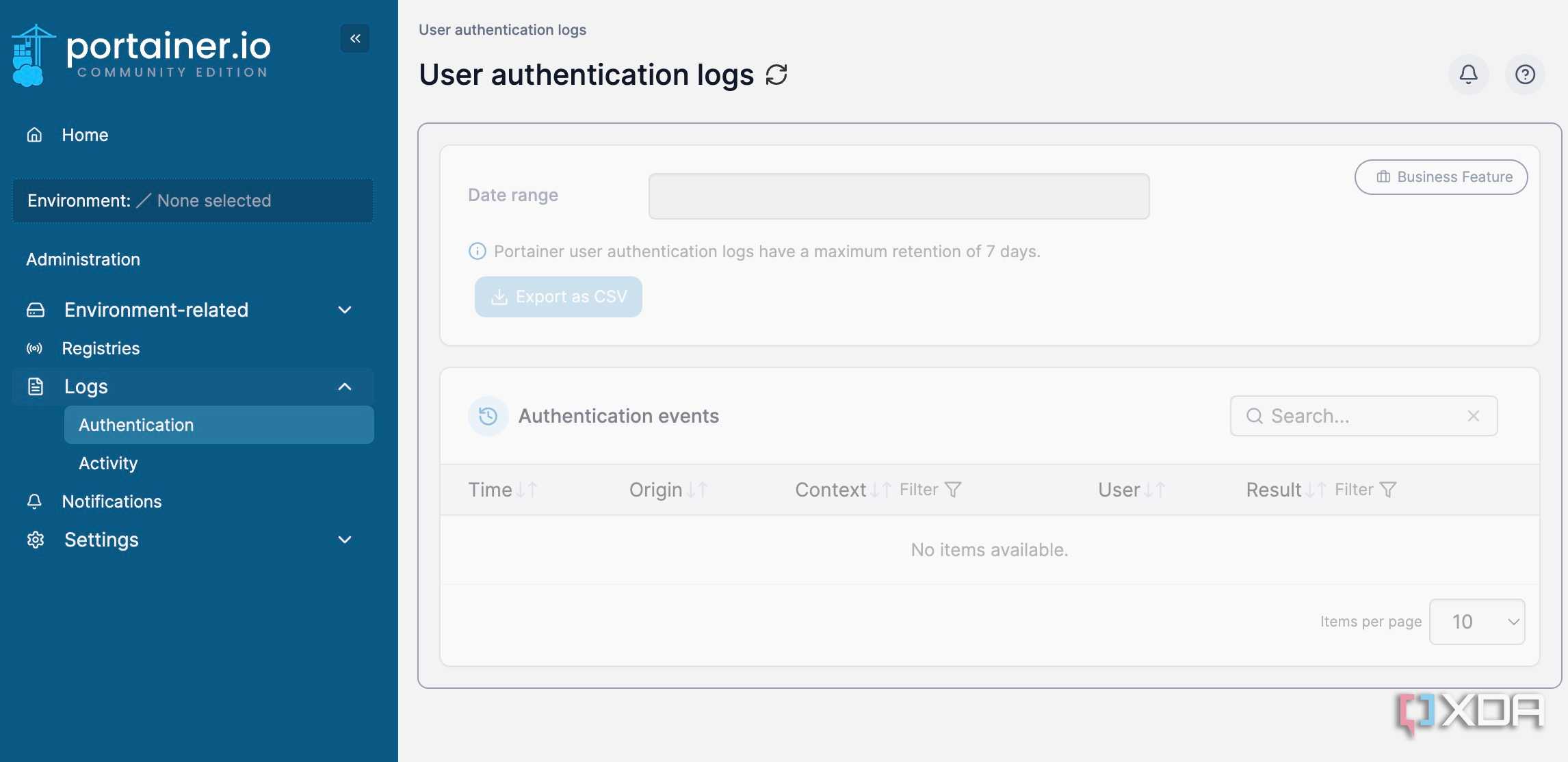 Portainer authentication log