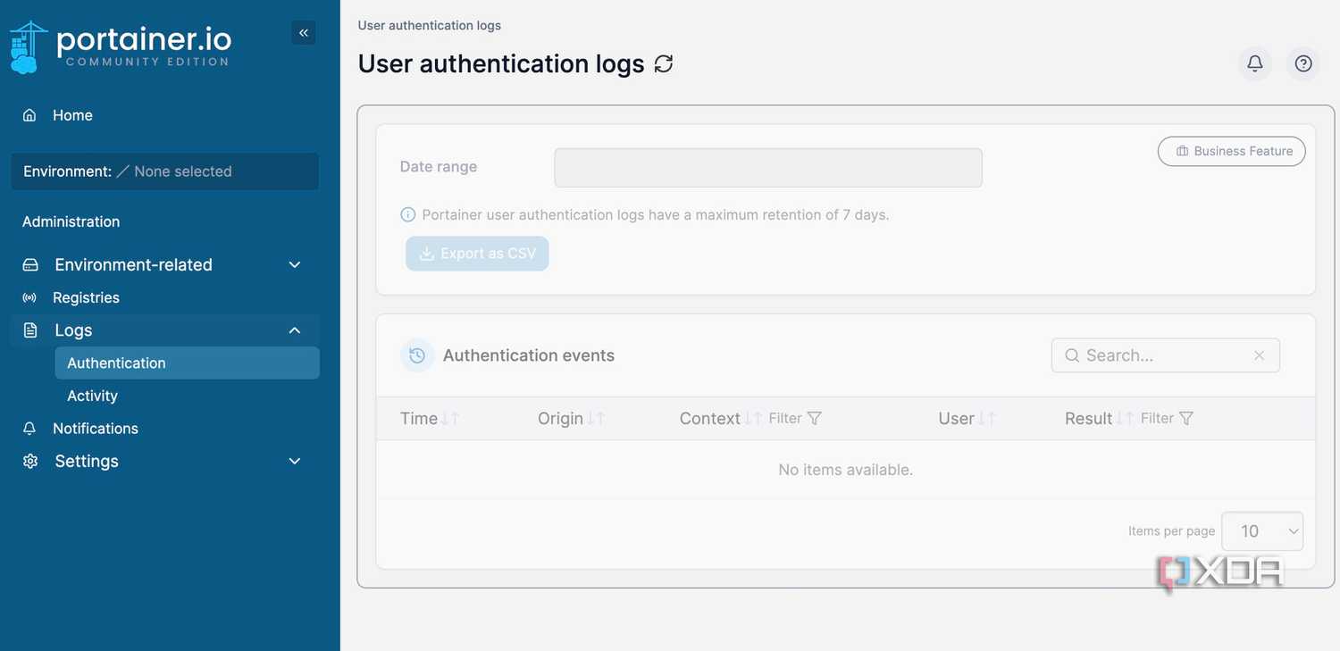 Portainer authentication log